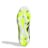 Championes de fútbol Adidas Predator Club Sock, color blanco con detalles en negro y amarillo limón.