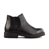 Bota marrón de cuero con elástico lateral, suela de goma y detalle de costuras en la base.