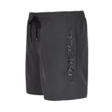 Short de baño negro con cintura elástica ajustable con cordón y logo de la marca estampado en la pierna izquierda.
