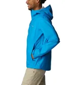 Campera impermeable Columbia Evapouration Jacket, color celeste, con capucha ajustable, cierre frontal completo, bolsillos laterales con cierre y ventilación en las axilas.