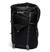 Mochila Columbia ultraligera de 22 litros, color negro con detalles en gris. Cuenta con correas transpirables, panel posterior acolchado, cincha Twin Slot™ versátil, dos bolsillos para botellas de agua, fijación para bastones de senderismo y correa ajustable para el pecho.