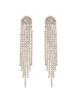 Par de aros colgantes con flecos de strass plateados.