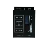 Pack de dos boxers Rusty Essentials, uno azul marino y otro negro, con cintura elástica con logo de la marca.