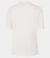 Blusa slim de algodón color crema, con cuello redondo y mangas cortas abullonadas. Presenta un estampado con lettering en inglés y una ilustración de una abeja.