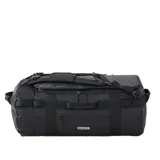 Bolso de viaje Rip Curl Search Duffle de 45 litros, color negro, con múltiples bolsillos y correas ajustables.