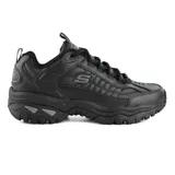Championes Skechers Energy After Burn negros de cuero y material sintético, con logo "S" en el lateral, plantilla Memory Foam y suela de goma con tracción.