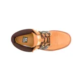 Bota Caterpillar unisex color marrón, modelo Golden Gate, inspirada en el puente Golden Gate de San Francisco. Presenta estructura en forma de jaula, paneles de malla, detalles dorados y parche conmemorativo del centenario de la marca.