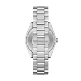 Reloj Emporio Armani modelo AR11621 con caja de acero inoxidable plateado de 41mm y esfera verde sunray. Cuenta con manecillas e índices luminosos, ventana de fecha a las 6 y correa de acero inoxidable plateado con cierre desplegable tipo mariposa. Resistente al agua hasta 50 metros.