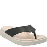 Sandalia tipo ojota color beige con plataforma y tira ancha blanca.