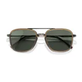 Lentes de sol polarizados Sunski Estero, con montura cuadrada color verde oliva y detalles en marrón.