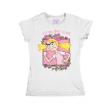 Remera blanca con estampado de Helga Pataki, personaje de la serie animada Hey Arnold!, con la frase 'Let's talk about feelings'.