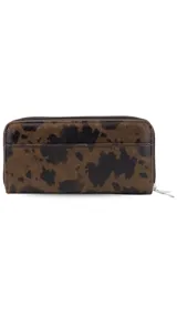 Billetera larga color plateado metalizado, con cierre perimetral y placa con el logo "Lincoln's" al frente. Presenta múltiples compartimentos y tarjeteros.