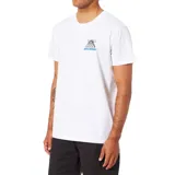 Remera blanca de algodón con cuello redondo y manga corta. Estampado pequeño en el pecho con el logo de la marca Katin en azul y negro.