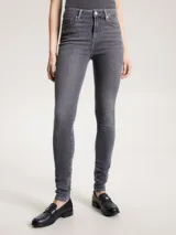 Pantalón de jean superceñido de talle alto, color gris oscuro, con Flex Technology y efecto desteñido integral.