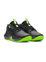 Zapatillas de baloncesto Under Armour Lockdown 7, unisex, color negro con detalles en verde neón. Presentan el logo de Under Armour en el lateral y la inscripción LD7 en la lengüeta.