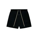 Short negro de algodón con cintura elástica ajustable con cordón y logo Essentials Fear of God estampado en la pierna izquierda.