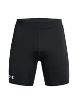 Calza de running negra ajustada al cuerpo, con logo de Under Armour en la pierna izquierda.