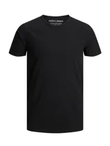 Camiseta negra de manga corta y cuello redondo, corte ajustado.