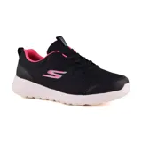 Championes Skechers GOwalk Joy color negro con detalles en fucsia. Capellada de malla y material sintético, plantilla Air-Cooled Goga Mat y media suela con amortiguación 5GEN.