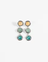 Caravanas largas de diseño en plata con piedras en colores amarillo, verde y turquesa.