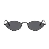 Lentes de sol unisex con forma geométrica, montura metálica negra y lentes grises con filtro UV 400.