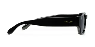 Gafas de sol unisex de forma geométrica, con montura negra y lentes polarizadas negras.