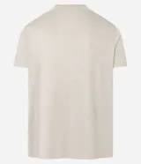 Remera deportiva de manga corta y cuello redondo, color beige claro, con textura acanalada vertical. Presenta detalles reflectantes en los hombros.