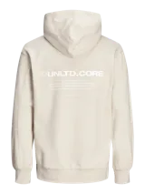 Hoodie con capucha color beige, de manga larga y corte relajado.