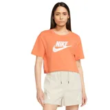 Remera naranja de corte cropped con logo de Nike estampado en blanco en el frente.