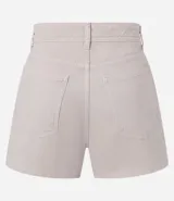 Short pollera corto femenino de sarga color rosa pálido, con cintura con trabillas, bolsillos y cierre delantero tradicional.