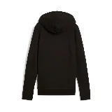 Campera con capucha Puma ESS Full-Zip Hoodie, color negro, con cierre frontal completo, bolsillos laterales y logo de Puma estampado en blanco en el pecho.
