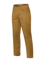 Pantalón de jean color ocre, de corte recto, con bolsillos delanteros y traseros.