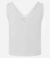 Musculosa sin mangas confeccionada en viscosa sostenible, con escote en pico y corte vertical.