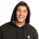 Canguro negro con capucha ajustable con cordón, bolsillo tipo canguro frontal y logo Maui and Sons estampado en el pecho.