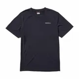 Remera deportiva azul marino de manga corta con logo de la marca estampado en el pecho.