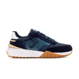 Championes deportivos Joma C.501 para hombre, color azul marino con detalles en azul turquesa, blanco y marrón. Fabricados con malla transpirable y piel sintética, con sistema de ventilación VTS, plantilla elaborada con materiales reciclados, mediasuela de phylon reciclado y suela de caucho DURABILITY.