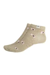 Medias tobilleras color beige con estampado de cámaras de fotos en color rosa y negro.