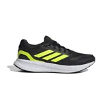 Championes Adidas Runfalcon 5 negros con detalles en amarillo flúor y suela blanca con tecnología Cloudfoam.
