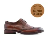 Zapato de vestir acordonado color marrón, con detalles de perforaciones y costuras en cuero.