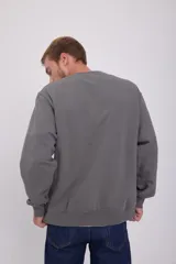 Buzo gris de manga larga y cuello redondo, con corte holgado y tejido de felpa suave.