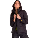 Campera puffer azul con cierre frontal, cuello alto y logo de la marca bordado en el pecho.