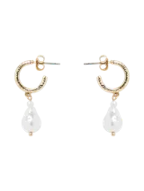 Pendientes dorados con colgante de perla, diseño elegante y atemporal.