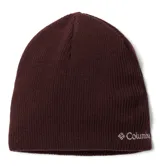 Gorro de lana color marrón con logo de Columbia bordado en blanco.