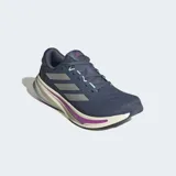 Championes de running Adidas Supernova Rise 2, color azul con detalles en plateado, lila y verde agua.