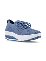 Zapatillas de mujer ultra livianas y flexibles, color azul denim, con capellada de flyknit y plantilla de memory foam.