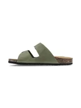 Sandalias de hombre color verde militar, con doble tira con hebilla metálica ajustable y plantilla anatómica.
