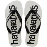 Ojotas Havaianas Top Logomania 2, con base blanca y logo de la marca en negro.