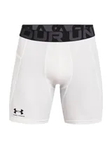 Short de compresión gris con cintura elástica negra con logo Under Armour.