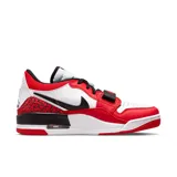 Championes Air Jordan Legacy 312, color blanco, rojo y negro, con detalles de estampado de elefante en el talón y correa ajustable en el empeine.