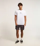 Remera masculina de algodón con cuello redondo y manga corta. Diseño comfort con estampa de esqueleto surfista.